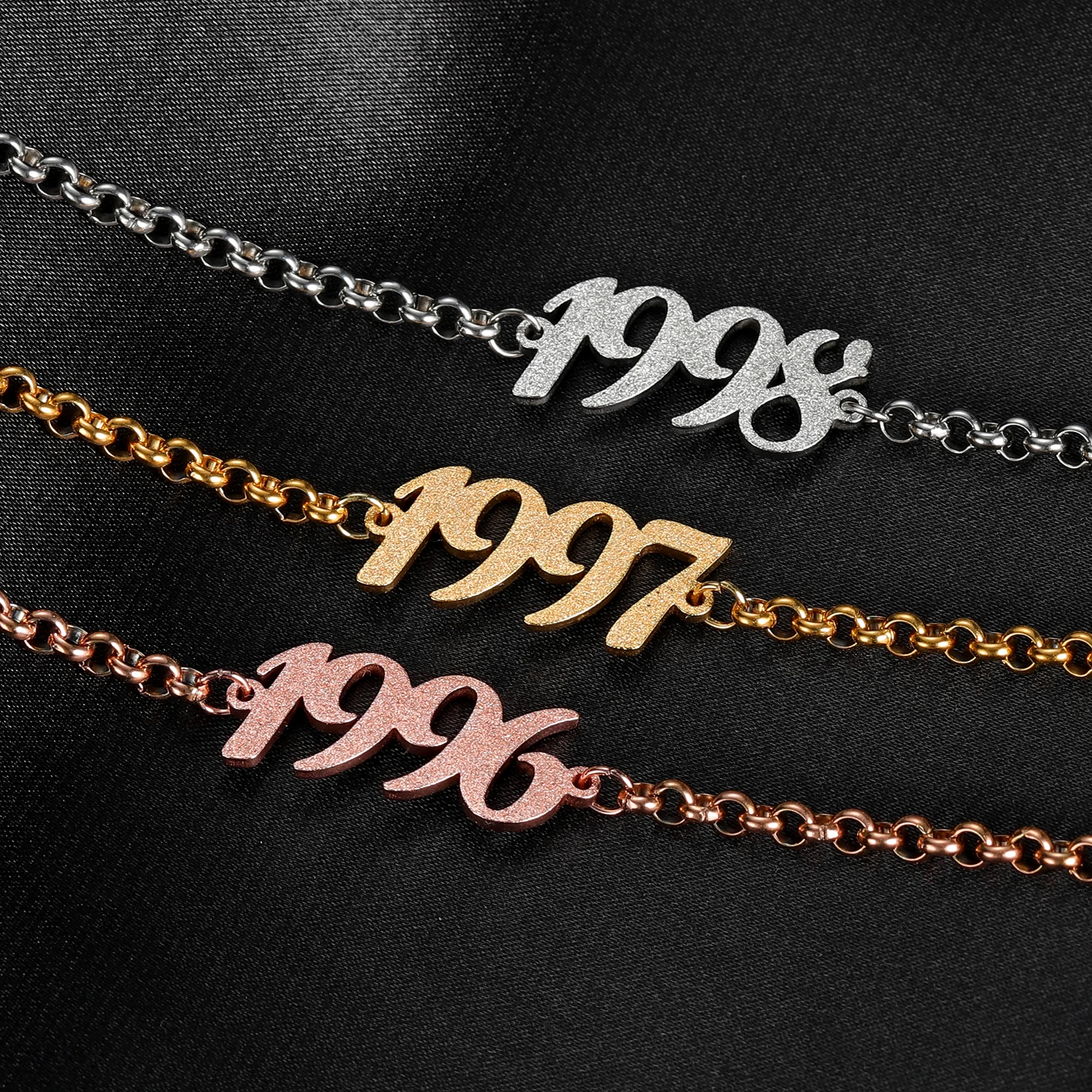 

Personalized Name Bracelet Custom Year Date Charms Bracelets Frosted&Gilded Jewelry Handmade Bangles Gift For Women