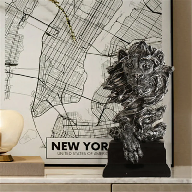 

Nordic Style Simulation Lion Head Animal Creative Living Room TV Cabinet Office Desktop Decoration Art&Craft Figurines X4154