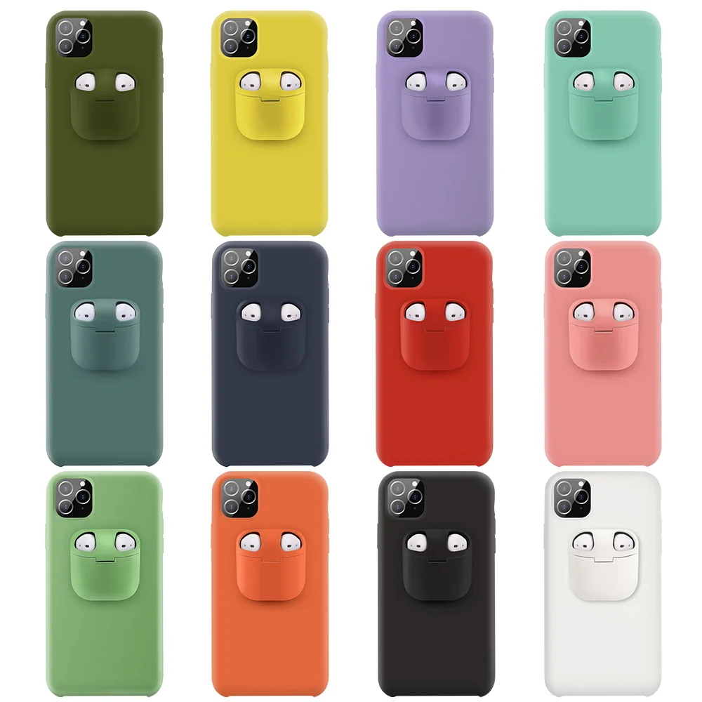 

Liquid Silicone Earphone Storage Phone Case For iPhone 11Pro Max XR XS X Max 8 7 6 6s Plus Candy Color Mobile Phone Soft Shell