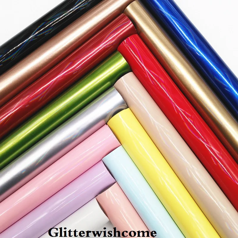 Ткань из искусственной кожи Glitterwishcome 21 х29 см радужная Гладкая лакированная кожа