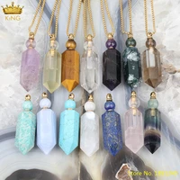fashion women natural tiger eye crystal stone perfume bottle gold stainless steel chains pendant necklace jewelry sa 36kbcj