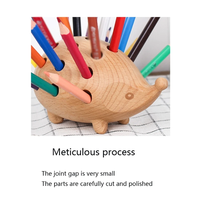 

Cute Wooden Hedgehog Pen Holder Nordic Arts Crafts Wooden Pen Organizer Desktop Ornament Decoration Solid Wood Carving