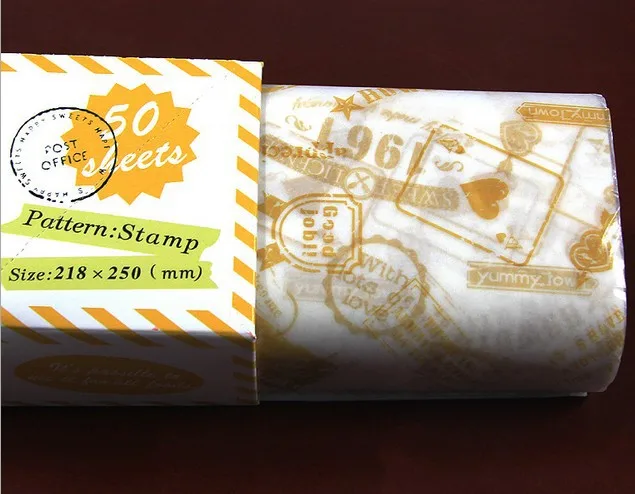 Stamp 50 шт./компл. пищевая вощеная бумага Класс смазка Бумага Еда обертки для упаковки Бумага для выпечки хлеба сэндвич Гамбургер картофель фри масло Бумага с нугой и упаковочная машина - Цвет: Stamp