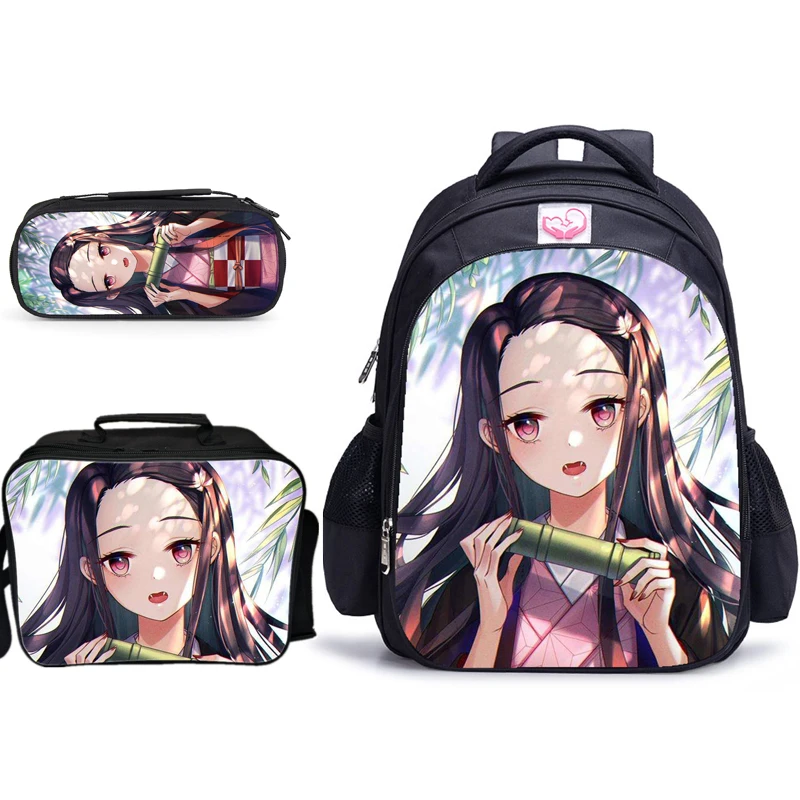 

3 Pcs/set 16 inch Demon Slayer Kimetsu No Yaiba Kid School Bags Primary Student Backpack Girls Boys Book Bags Backpacks Mochila