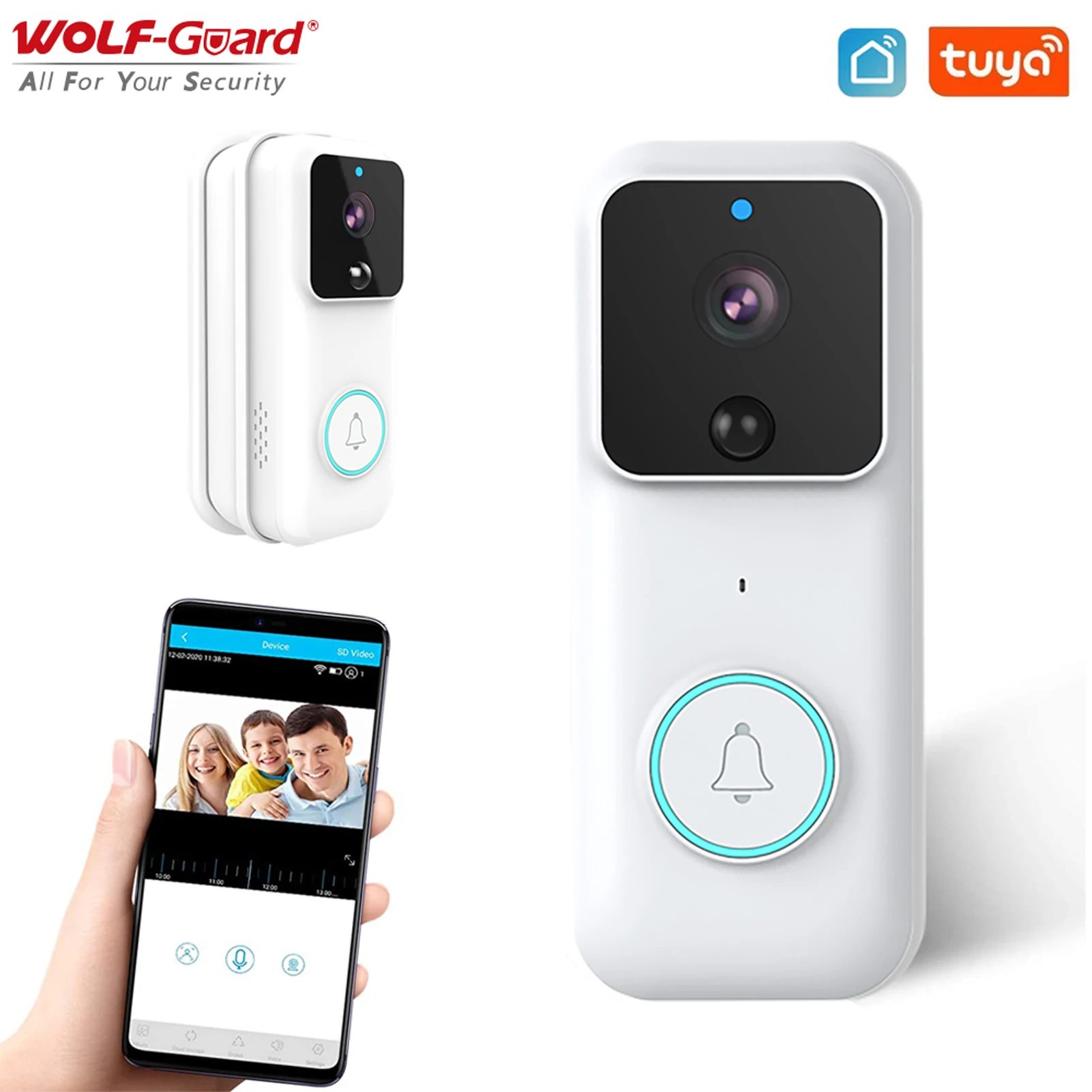 Wolf-Guard Tuya WiFi Smart Doorbell Camera 1080P HD Wireless Motion Detector Two Way Audio Night Vision Waterproof Door Bell