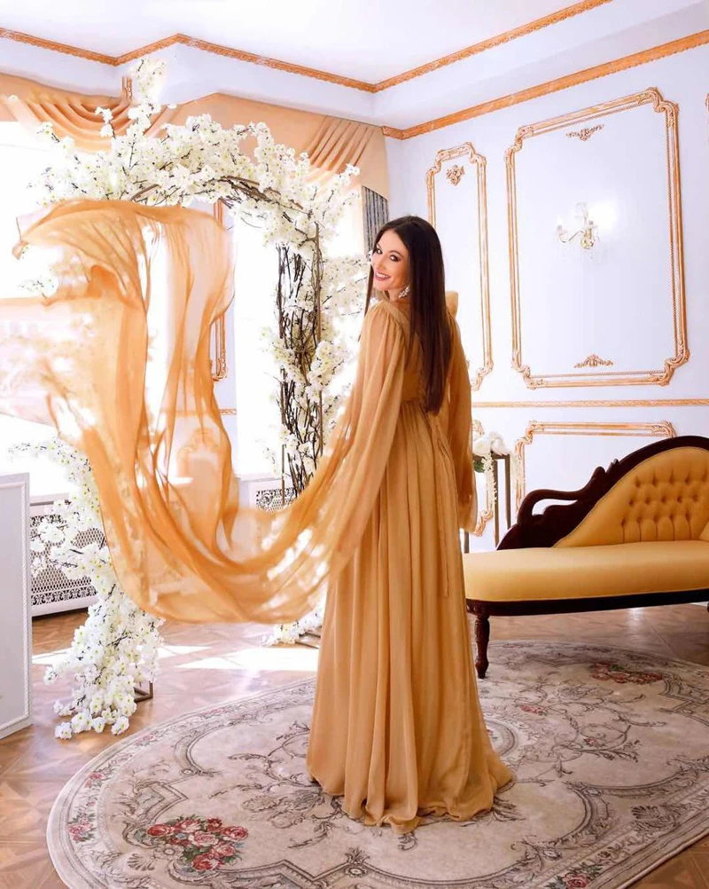 Длинная накидка из Саудовской Аравии вечерние платья с золотистой лентой