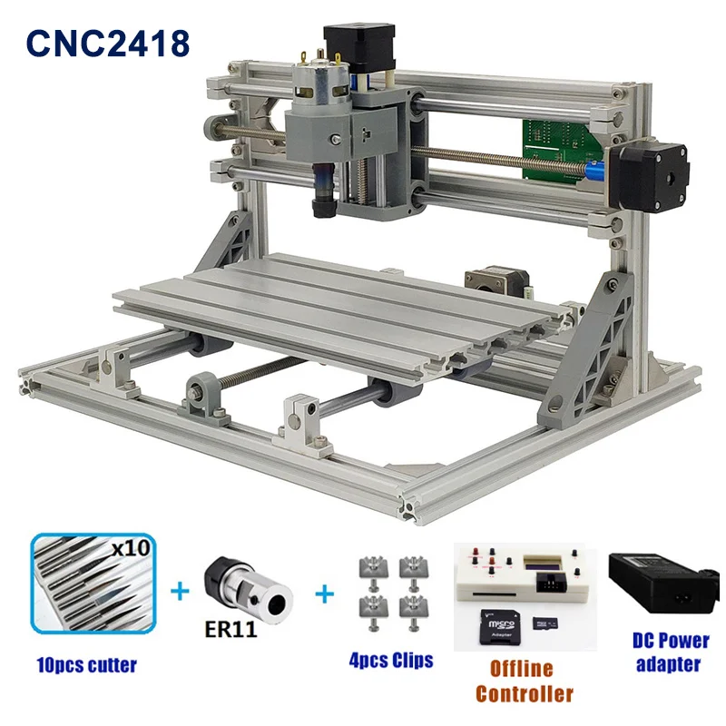 CNC2418 CNC деревообрабатывающий фрезерный станок лазерный гравер GRBL1.1F ER11 Хобби DIY гравировальный станок для дерева PCB ПВХ мини лазерная гравировка - Цвет: Add Offline Control