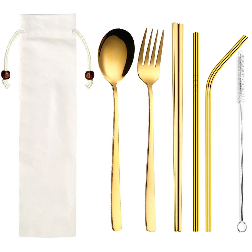 Золотой набор столовых приборов из нержавеющей стали соломенные палочки вилка