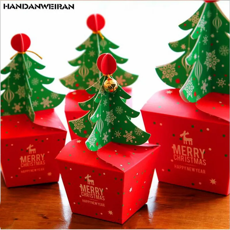 1PCS Christmas Gift Box Candy Peace Fruit 3D Tree Trumpet Send Bell Gold Wire Rope | Дом и сад
