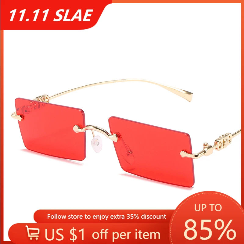 

Rimless Sunglasses Women Small Rectangle Sun Glasses Square Gradient Eyewewar Female Transparent Glasses Men Driving Oculos