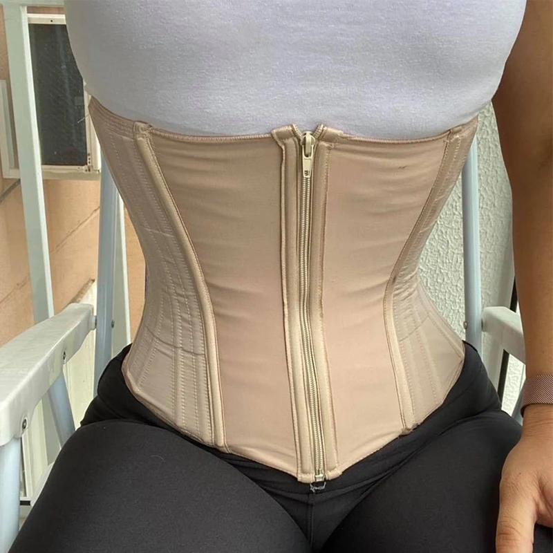 Double Compression Adjustable Zipper Body Sculpting Steel Bone Abdomen Belt Rubber Bustier Corset Femme Corsetto Waist Trainer