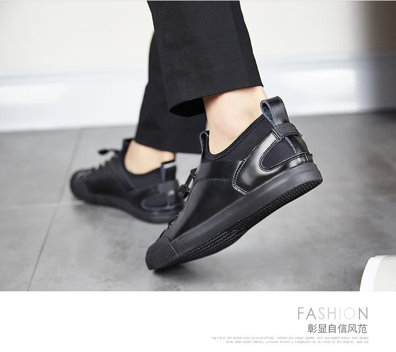 New Men's Leather Casual Shoes Men's British Style Designer Shoes Elastic Band Moccasins Men Loafers Sneakers Black Silver