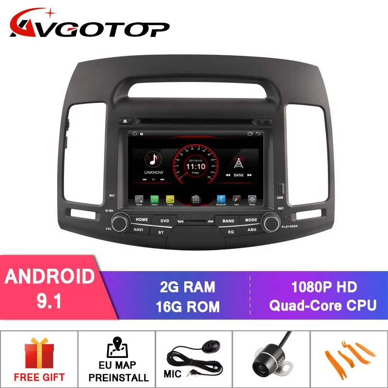 AVGOTOP Android 9 WINCE Bluetooth GPS Автомобильный радиоприёмник dvd-плеер для HYUNDAI ELANTRA 2007-2011 2G 16G MP3 MP4 автомобиля мультимедиа