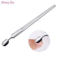 stainless steel cuticle remover pusher with spoon shape easy grip stripe handle professional manicure pedicure nail tools