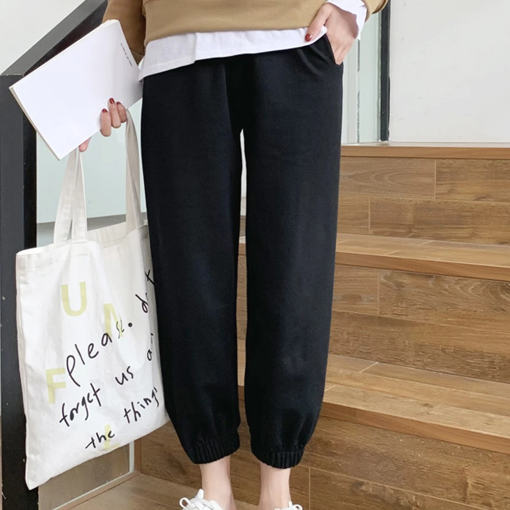 Женские осенние повседневные спортивные однотонные хлопковые теплые штаны с