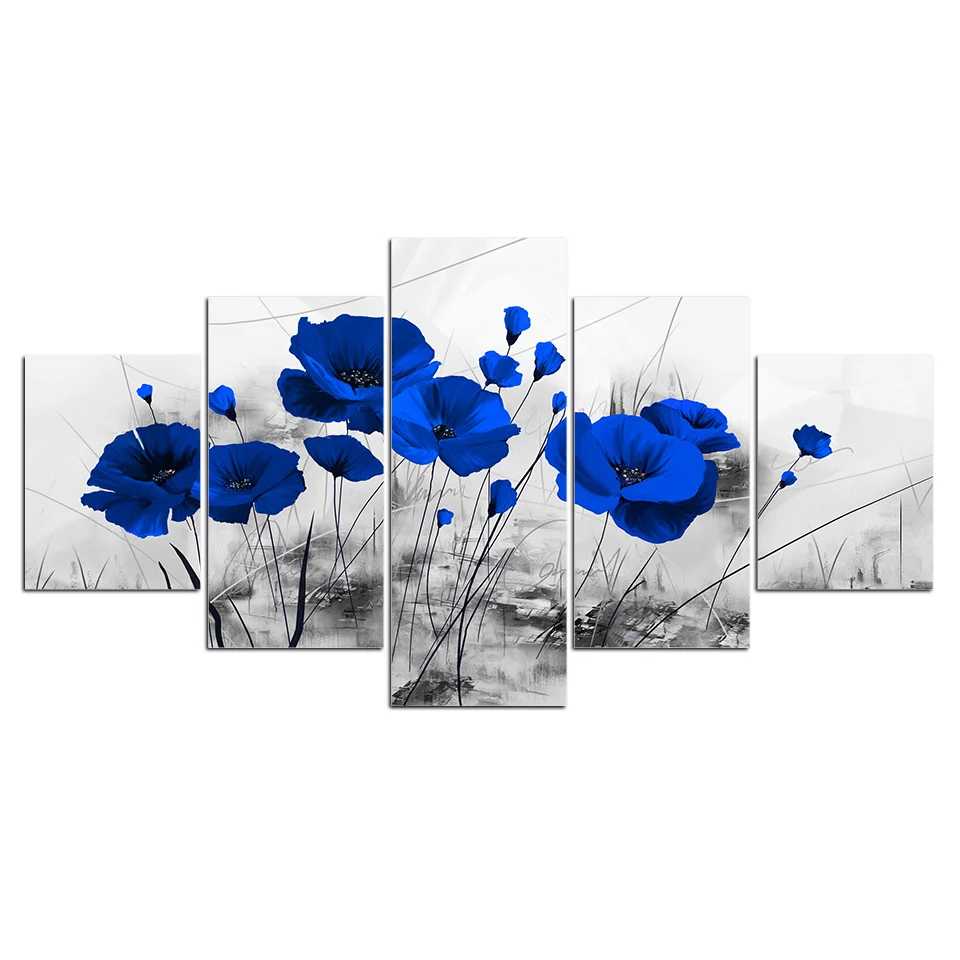 

Canvas Printed Pictures Living Room Wall Art Framework 5 Pieces Romantic Poppies Paintings Red Flowers Poster Modular Home Decor