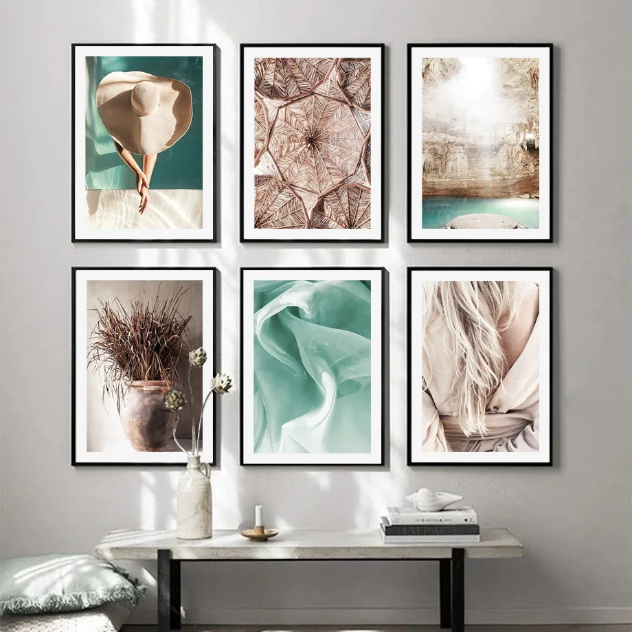 

Girl Roof Soft Aqua Wild Pottery Abstract Wall Art Canvas Painting Nordic Posters And Prints Wall Pictures For Living Room Decor
