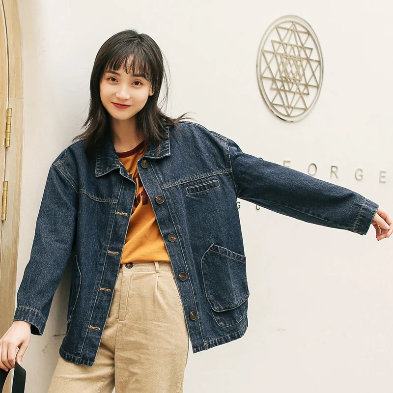 Женская Короткая свободная джинсовая куртка на весну с длинным рукавом, женская верхняя одежда для мальчиков, осенняя уличная одежда, джинсовое пальто
