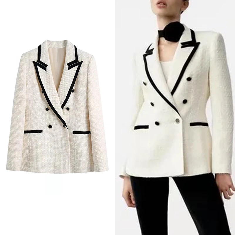 

Женский однотонный Блейзер Za, элегантный винтажный утепленный пиджак с карманами, Свободное пальто, официальная уличная верхняя одежда, ос...