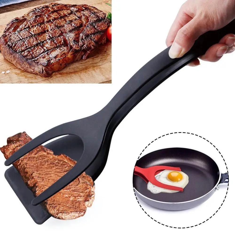 

New 2 In 1 Multipurpose Non-stick Food Clip Fried Egg Cooking Pancake Spatula Pizza Barbecue Bread Clamp Thicken 2021