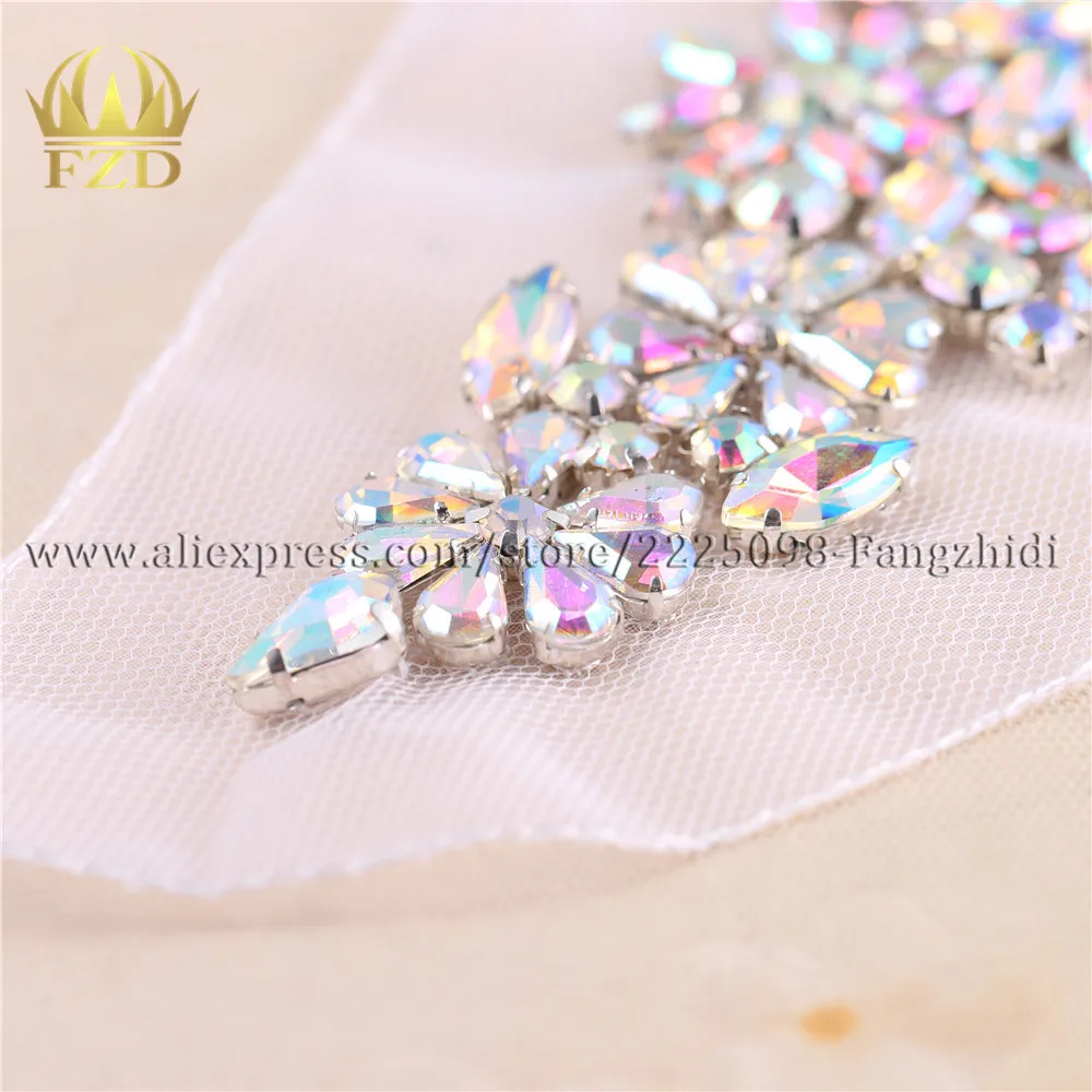 FZD-20 pares de diamantes de imitaci&oacute;n hechos a mano para coser en AB, apliques de gasa de cristal, adorno de diamantes de imitaci&oacute;n para vestido de novia, ropa de FA-1493-5