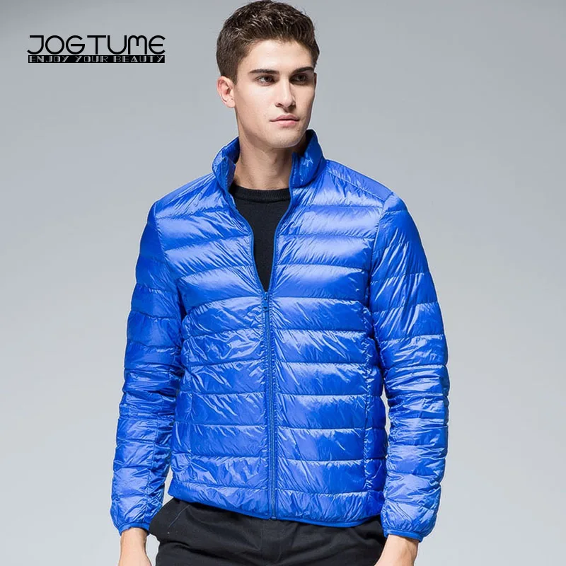 

Мужская теплая куртка на утином пуху, легкая тонкая Повседневная Уличная одежда синего цвета с воротником-стойкой, весна-осень 2019