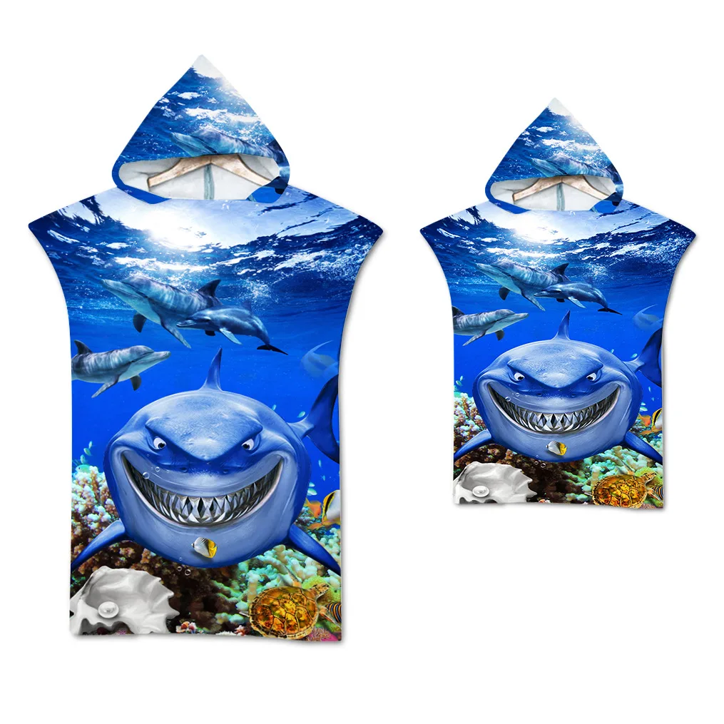 

3D printed Ocean Fish Microfiber Quick Dry Wetsuit Changing Robe Poncho towel With Hood for Swim Beach Surf Poncho