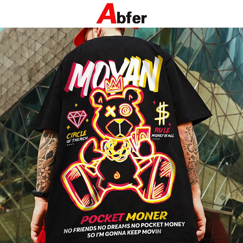 

Abfer Summer Man Flame Bear Graphic T-shirts Anime Manga Men Hip Hop T Shirt Oversized Women Short Sleeve Streewear Tops Tee