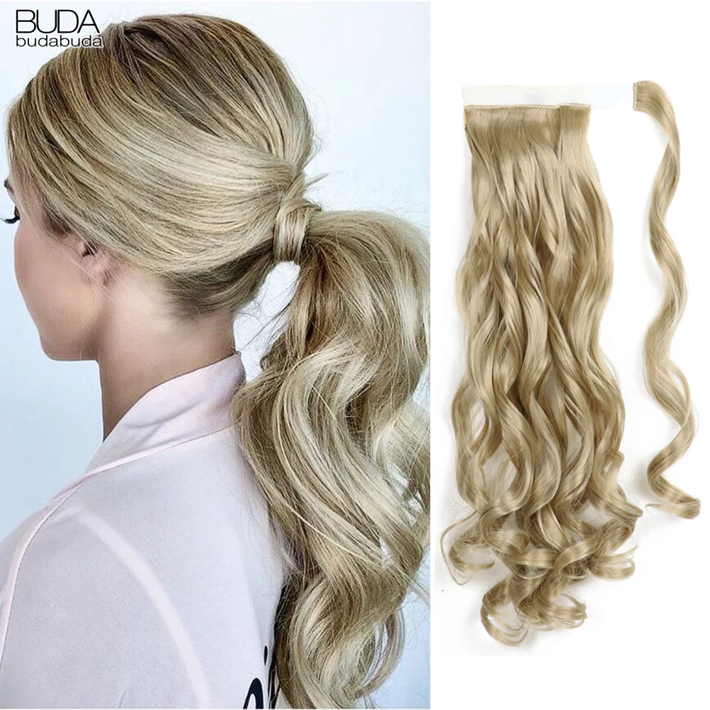 

20Inch Long Curly Wave Wrap Around In Ponytail Hair Extension Heat Resistant Synthetic Pony Tail Fake Hair For Women Budabuda