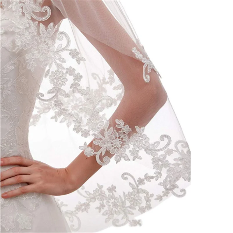 Красивая кружевная боковая инкрустированная Цветочная свадебная вуаль для