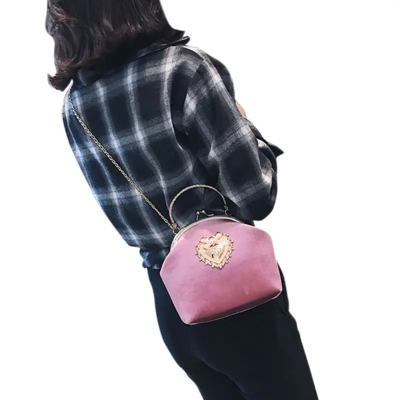 

Women Velvet Handbag Vintage Heart Design Evening Bag Wedding Party Bride Clutch Shoulder Bags Purse