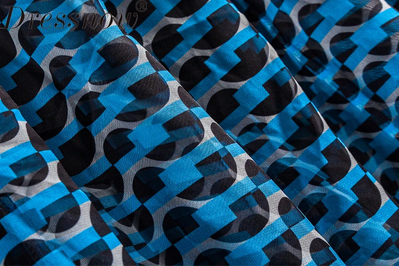 Dressnow, женское дизайнерское макси платье, для девушек, 3/4 рукав, геометрический принт, талия, с отверстиями, для праздника, повседневное, длинное, шифоновое