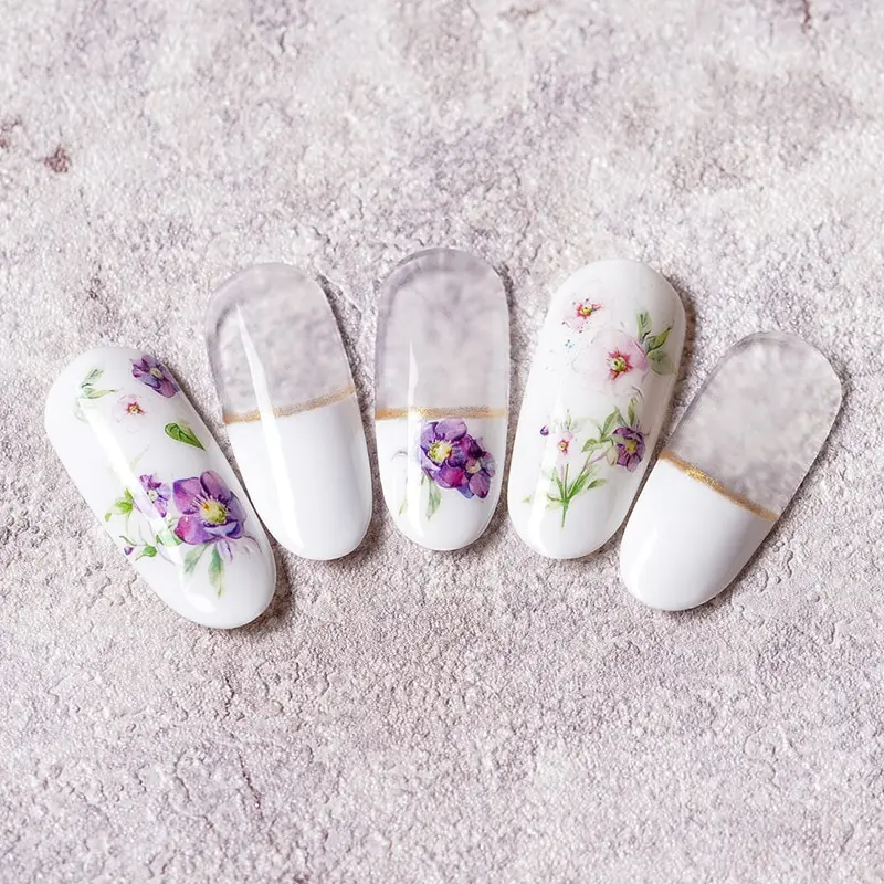 Nail Stickers on Nails Blooming Flower for Lavender Art Water Transfer Decals | Красота и здоровье