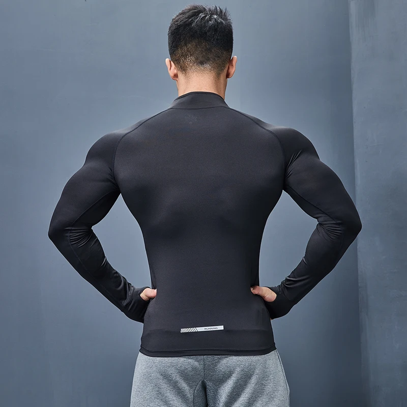 Спортивная Мужская футболка с молнией быстросохнущая длинным рукавом