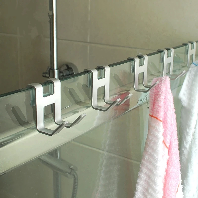 1pcs Space Aluminum Door Hook H Shape Hanging Bathroom Kitchen Storage Rack Shower Towel Bag Tableware Organize Hardware