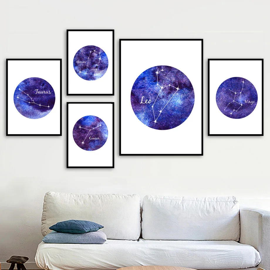 Скандинавские постеры и принты зодиака Созвездия небо пейзаж настенная живопись