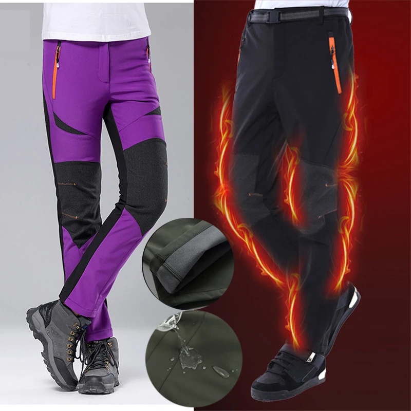 Мужские и женские зимние штаны водонепроницаемые Походные флисовые брюки для