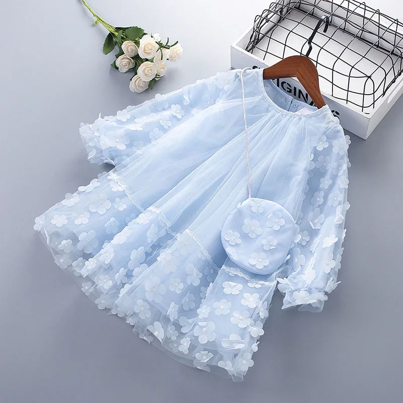 Bear Leader-Vestidos de princesa para ni&ntilde;as, trajes de primavera y oto&ntilde;o con apliques de flores, bonitos Vestidos de boda con bolsa-1