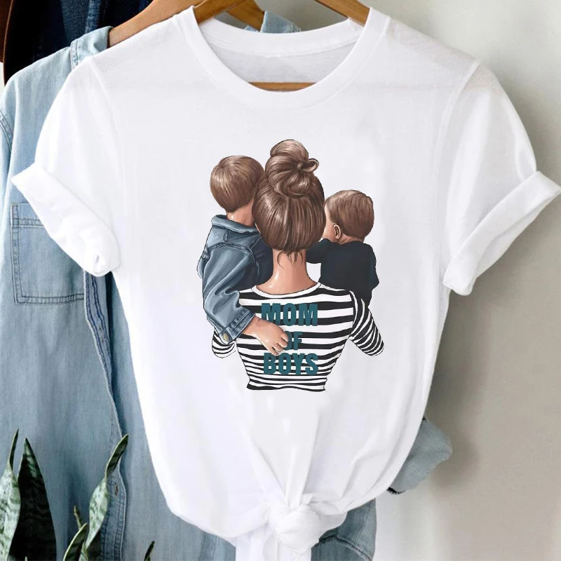 

T-shirts Women Striped Boys Cute Mom Crown Mother Mama Ladies Fashion Clothes Graphic Tshirt Top Lady Print Female Tee T-Shirt