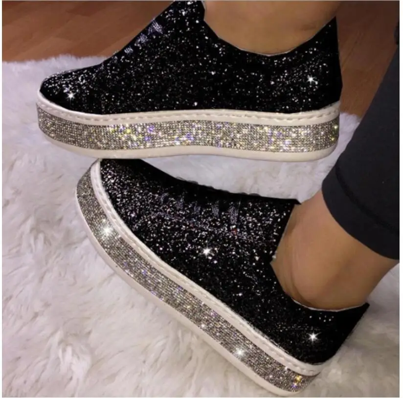 Women Shoes Women Flats Casual Lace Up Sexy Rhinestone New Crystal Platform Sneakers Sapato Chaussure Zapatos De Mujer 2021 nes