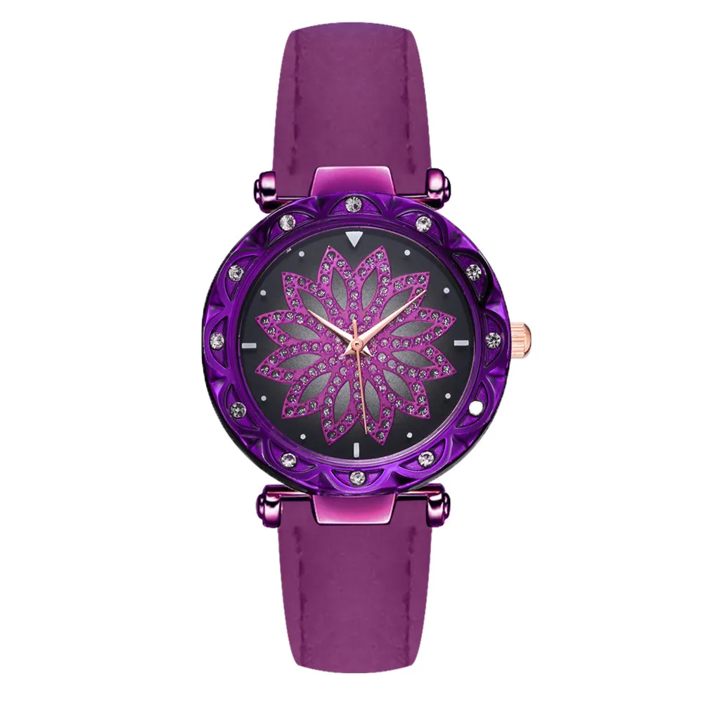 Часы наручные женские с кожаным ремешком модные повседневные цветами и