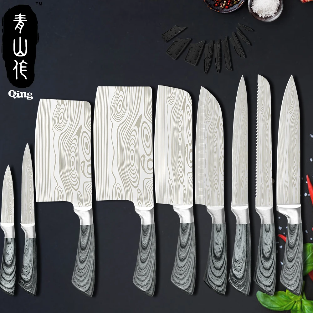 Qing профессиональный набор кухонных ножей для овощей Santoku Кливер из нержавеющей