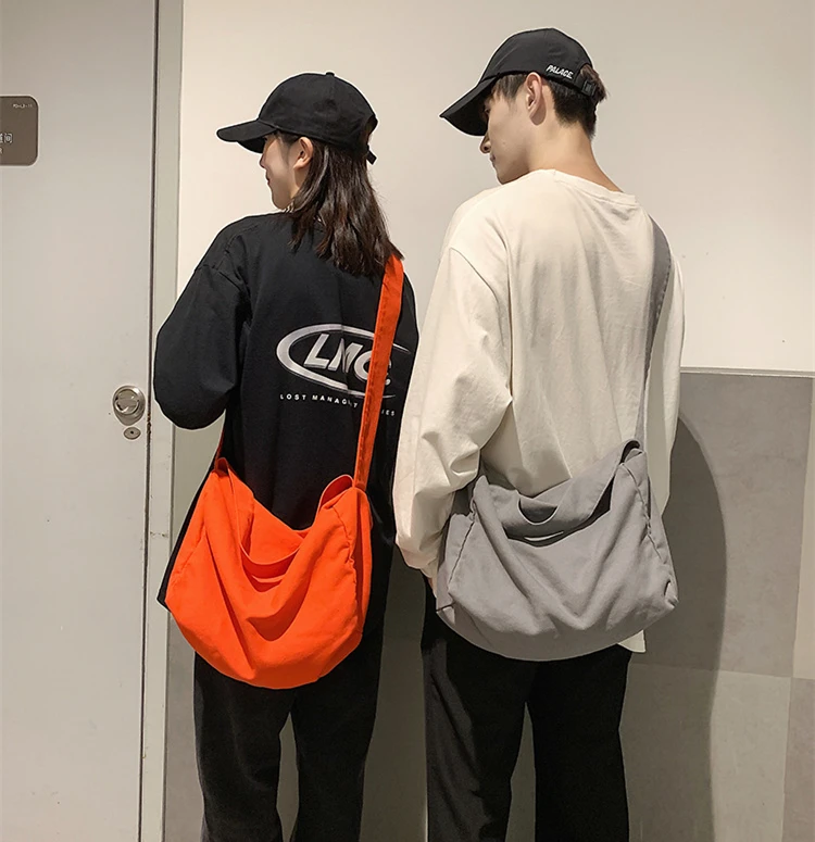 

Over Large Teenager Canvas Hobo Bag Student Korean Fashion High Street Hip Hop Ecology Cotton Big Capacity Slouch Messenger Bag