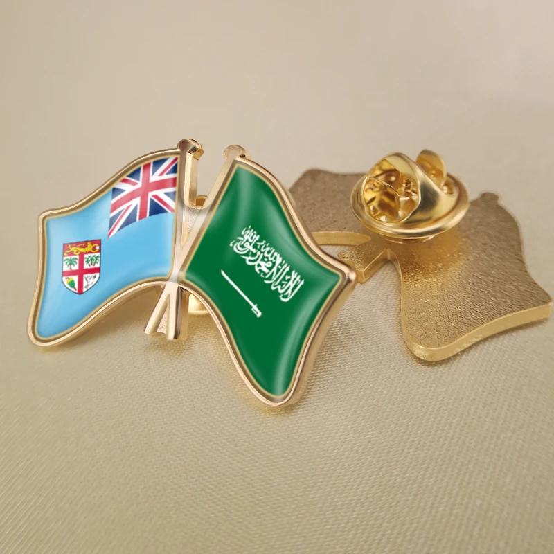 

Fiji and Saudi Arabia Crossed Double Friendship Flags Lapel Pins Brooch Badges