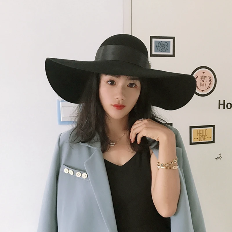 Fedora New winter wool hat Dome basin large eaves concave shape stage travel sunshade ins han edition | Аксессуары для одежды