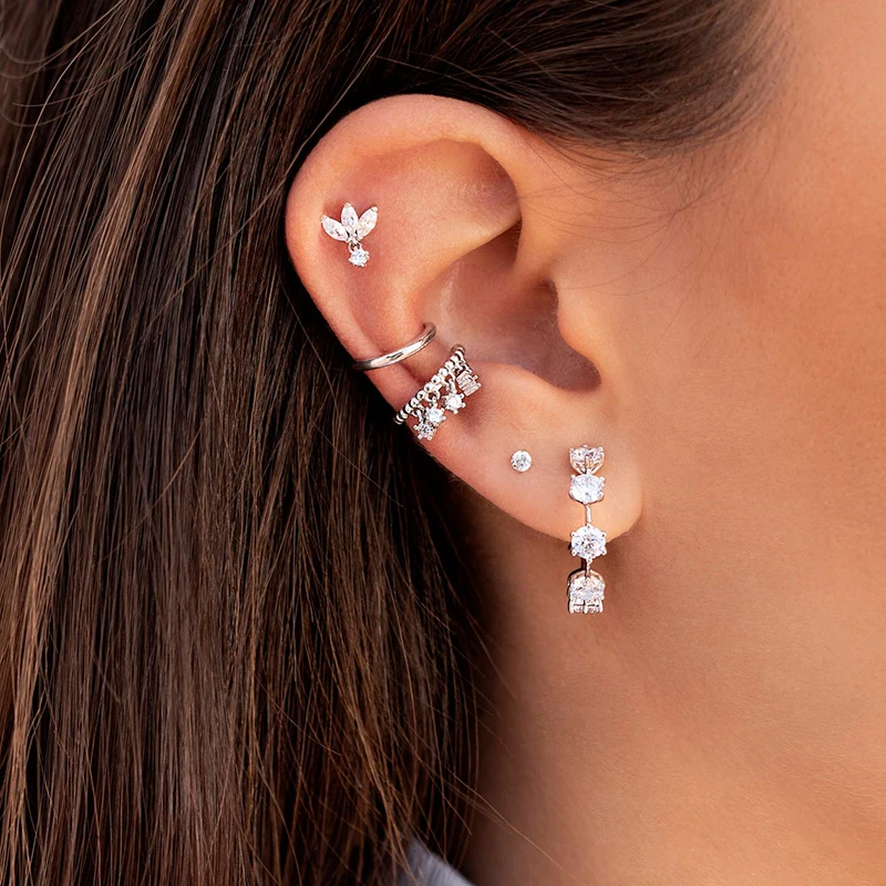 

GS Ins Diamond Zircon Stud Earring For Women 925 Sterling Silver C Shape Earrings Fine Jewelry Pendientes Brincos Aretes