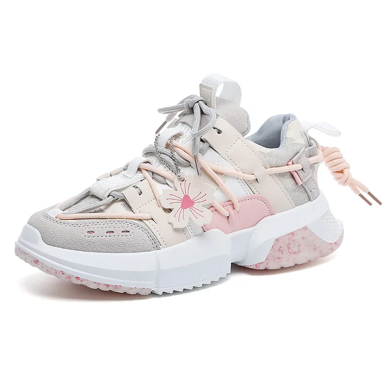 

Ladies New Pink Large Sports Shoes Ring Straps Vulcanized Casual Trendy Shoes Fashion Father Shoes Platform Sports Shoes