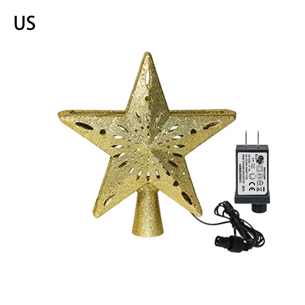 Gold US Plug 3D светильник для рождественской елки, Сверкающая Звезда с вращающейся снежинкой, проекционный светильник для рождественской елки - Цвет: Gold US Plug