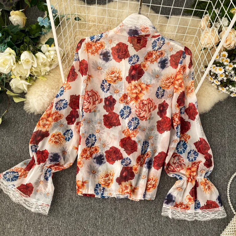 Французский дворцовый ретро-стиль женская дизайнерская блузка с кружевным