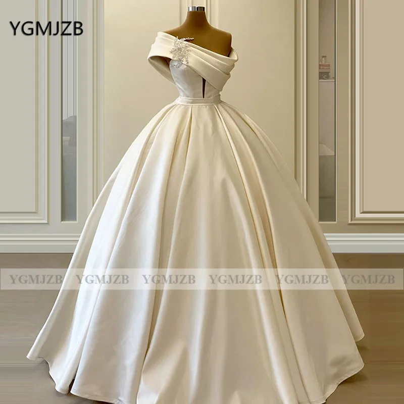 Винтажные атласные свадебные платья свадебное платье в Дубае 2020 бальное на одно